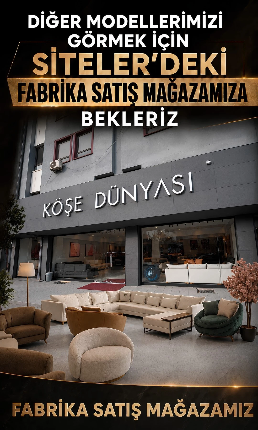 Köşe Dünyası’nın Siteler’deki fabrika satış mağazası ve mağaza içi köşe koltuk teşhiri